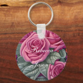 Rozen met fijne pasta-roze bruiloft sleutelhanger (Voorkant)