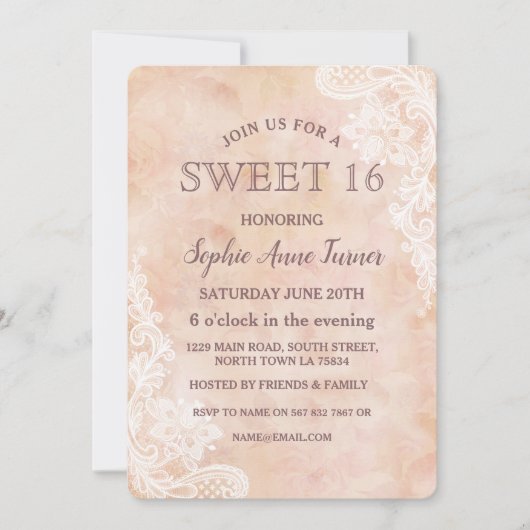 Rozen met  kant Oud papier SWEET 16 Kaart (Voorkant)