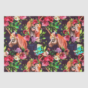 Rozen met kleurrijke Unicorns en Flowers Tissuepapier