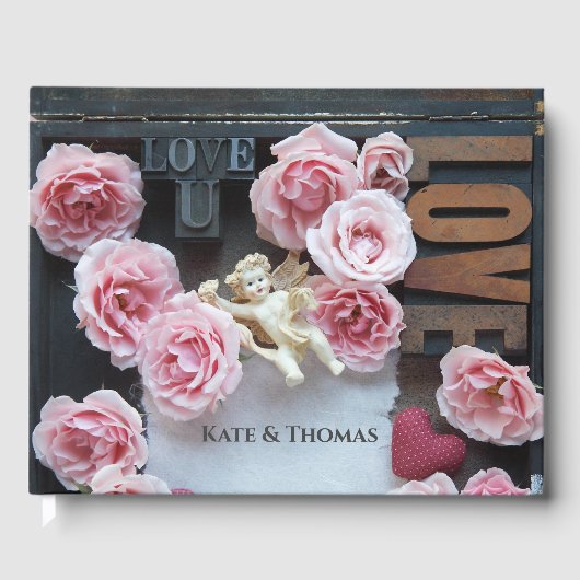 Rozen met liefdeswoorden en engel gastenboek (Voorkant)