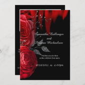 Rozen met rode vlam Gothic Wedding Kaart (Voorkant / Achterkant)