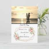 Rozen met Roos Gold Geometric Photo Save the Date (Staand voorkant)