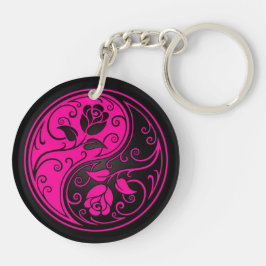 Rozen met roze en zwarte Yin Yang Sleutelhanger