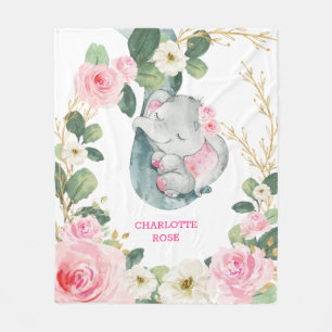 Rozen met roze goudgroen ellephant Girl Nursery Fleece Deken