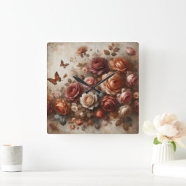  Rozen met Vlinders Vierkante Klok