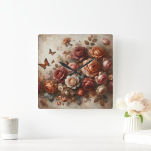Rozen met Vlinders Vierkante Klok