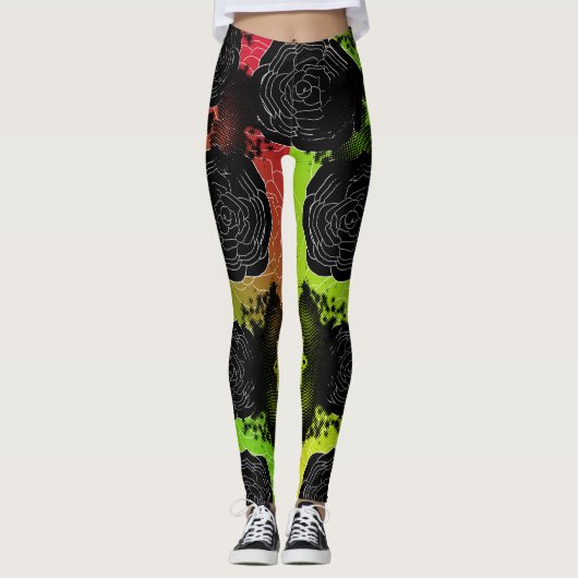 Rozen met zwarte diepte — Rasta Leggings (Voorkant)