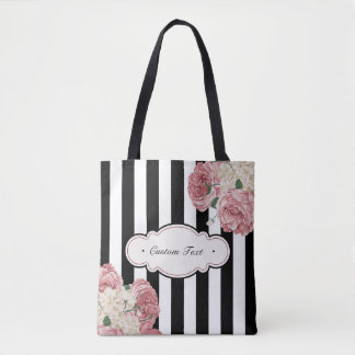 Rozen met zwarte en witte strepen tote bag