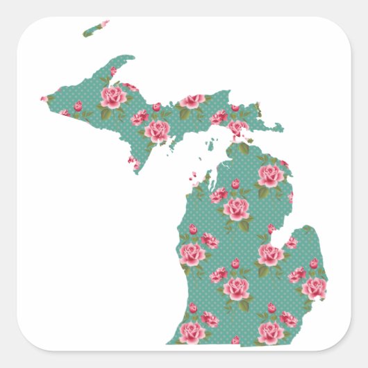  Rozen Michigan | Aqua Dotted Floral Vierkante Sticker (Voorkant)