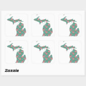  Rozen Michigan | Aqua Dotted Floral Vierkante Sticker (Vel)