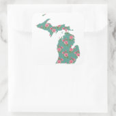  Rozen Michigan | Aqua Dotted Floral Vierkante Sticker (Tas)
