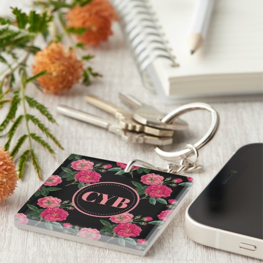Rozen Monogram AcrylSleutelhanger Sleutelhanger (Voorkant Rechts)