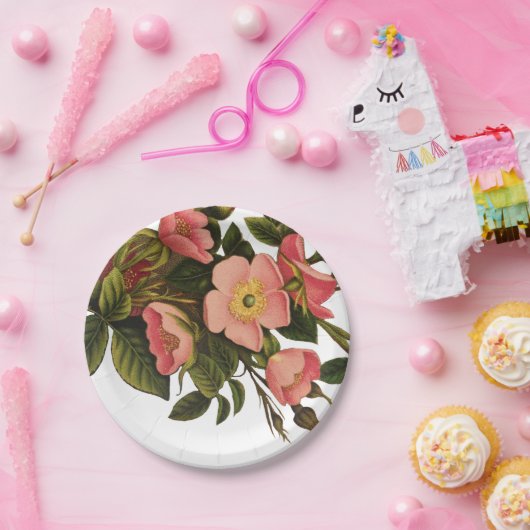  Rozen Mooi Roze Botanisch Papieren Bordje (Feest)