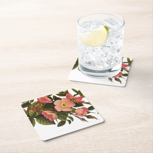  Rozen Mooi Roze Botanisch Vierkante Kartonnen Onderzetter (Insitu)
