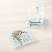 Rozen, mosterdbloemen, boog- en monogram bruiloft glazen onderzetter (Schuin)