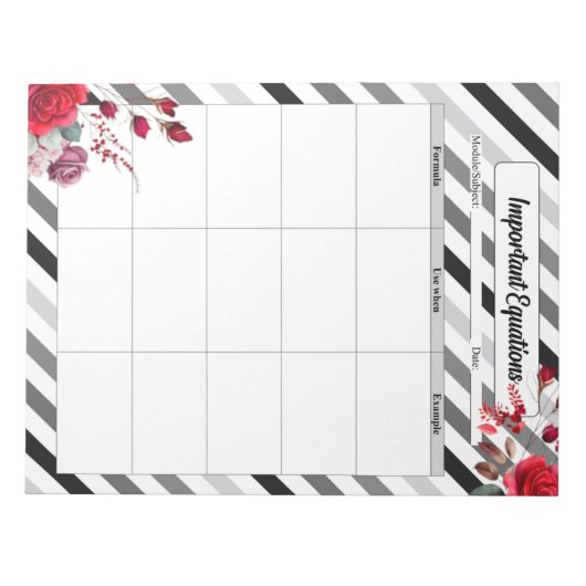 Rozen n strepen_ Belangrijke vergelijkingen Notitieblok (Voorkant)