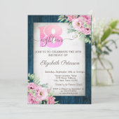 Rozen Navy Blue Wood 18th Birthday Invitation Kaart (Staand voorkant)