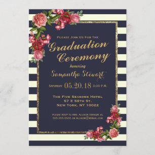Rozen Navy Stripes en Gold Afstuderen Ceremony Kaart