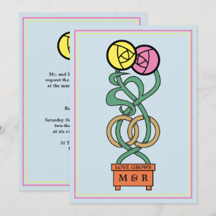 Rozen omarmen Art Nouveau huwelijksuitnodiging Kaart