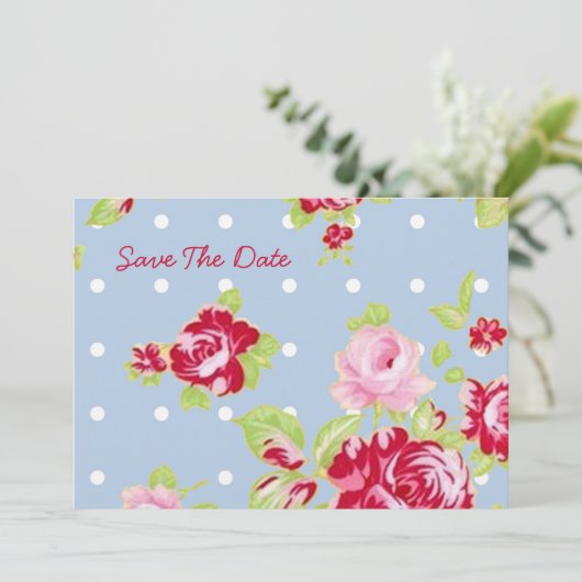 Rozen op blauw sparen de datum save the date (Staand voorkant)