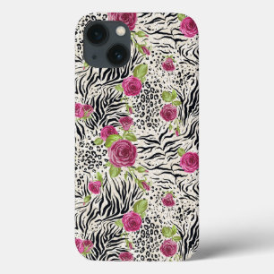 Rozen op dierpatronen iPhone 13 hoesje