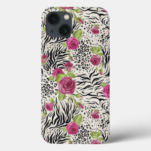 Rozen op dierpatronen iPhone 13 hoesje
