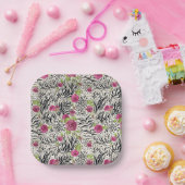 Rozen op dierpatronen papieren bordje (Feest)