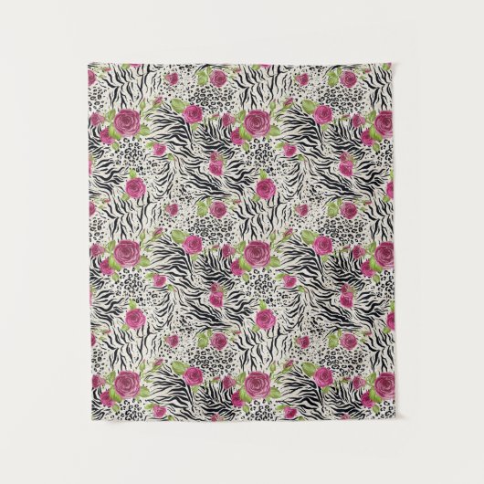 Rozen op dierpatronen wandkleed (Voorkant)