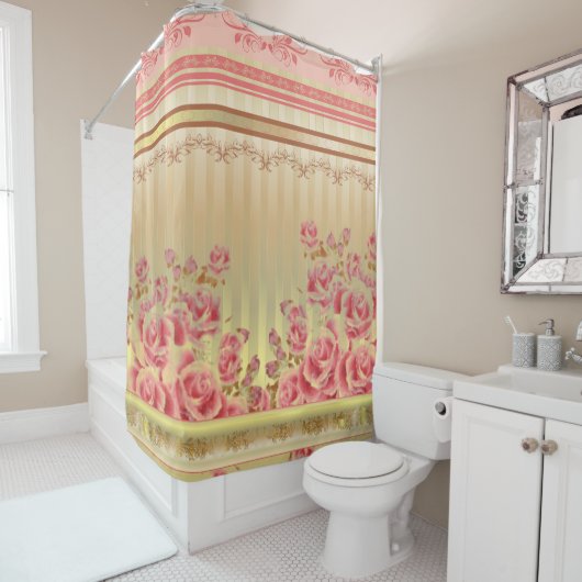 ROZEN OP GOLD ~ Shower Curtain Douchegordijn (In situ)