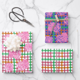 Rozen op het patroon met spelden - roze inpakpapier vel