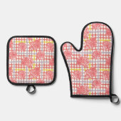 Rozen op Plaid Pattern - Pastel Ovenwant & Pannenlap Set (Voorkant)