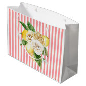 Rozen op roze strepen groot cadeauzakje (Achterkant Gekanteld)