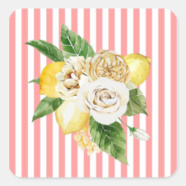 Rozen op roze strepen vierkante sticker