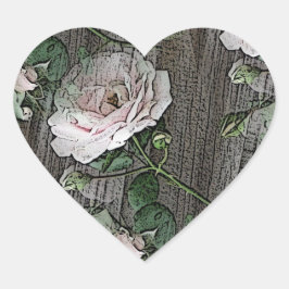 Rozen op weed hout hart sticker