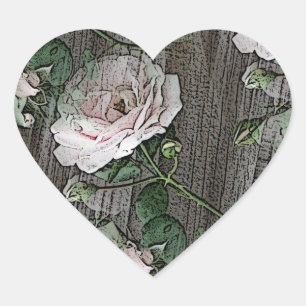 Rozen op weed hout hart sticker