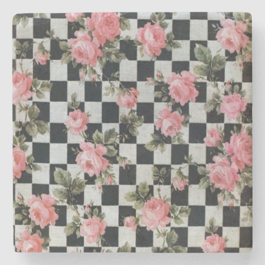 Rozen op zwart-wit Stenen Onderzetter (Voorkant)