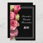 Rozen op zwarte bloemen bruiloft menu (Voorkant / Achterkant)