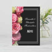 Rozen op zwarte bloemen bruiloft menu (Staand voorkant)