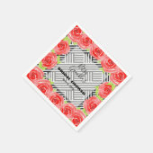 Rozen op zwarte en witte strepen Napkins Servet (Hoek)