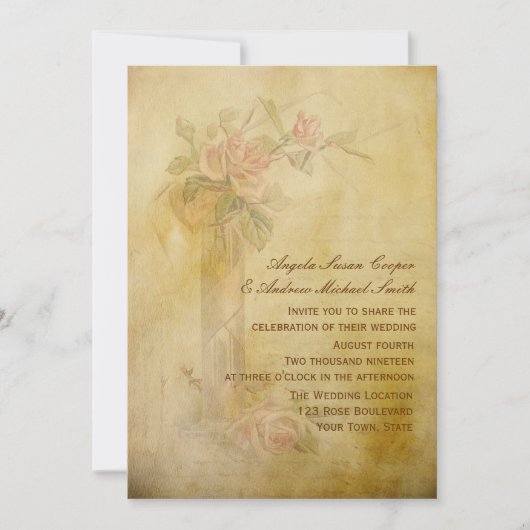 Rozen Parchment Wedding Kaart (Voorkant)