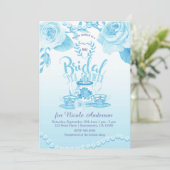 Rozen & Parels Elegante Blauwe Bruids Theedouche Kaart (Staand voorkant)