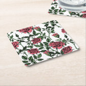 Rozen patroon vierkante kartonnen onderzetter (Schuin)