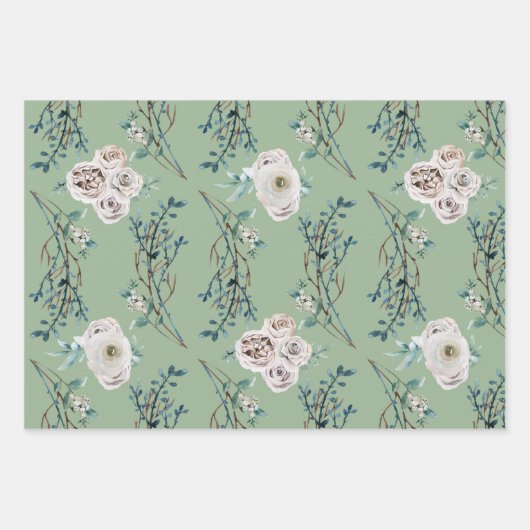 Rozen patroon wintervakantiebruiloft inpakpapier vel (Voorkant 2)