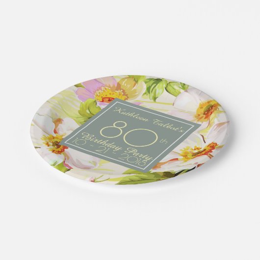 Rozen Peonies 80th Birthday Party Paper Bord (Gekanteld)
