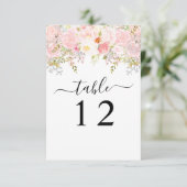 Rozen Peony Blush Pink Wedding Table Number Kaart (Staand voorkant)