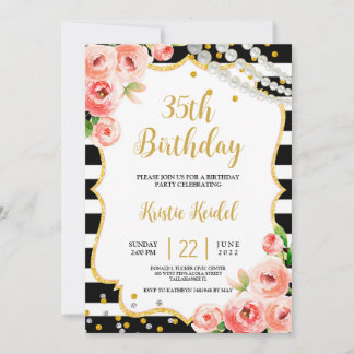 Rozen & Perl Birthday Party Invitation Kaart
