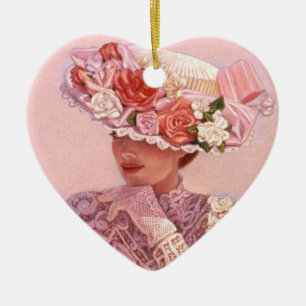 Rozen Pet Victoriaans Lady Heart kerstversiering Keramisch Ornament