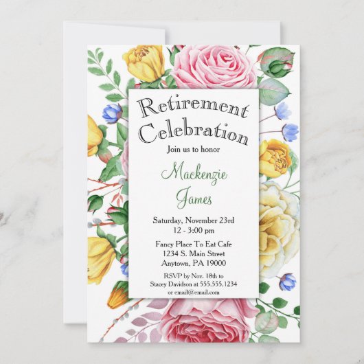 Rozen Pink Yellow Florence Uitnodiging (Voorkant)