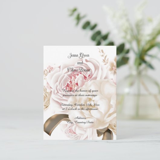 Rozen Pioen Zachte Kleurenpalet Trouw Uitnodiging (Staand voorkant)