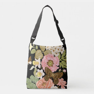 Rozen pioenen: zwart bloemmotief Crossbody Tas